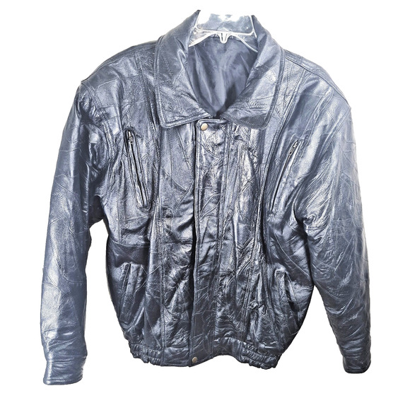 Biker Jacket Punk Rocker Snap Black Coat Size Large Snap & Zipper Pockets Lined - Picture 2 of 12